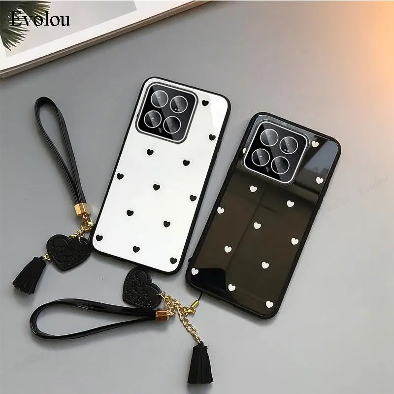 Per Xiaomi 14 Pro 14Pro Custodia Rigida In Vetro Temperato Per Mi 14 13 T Pro Love Heart Pattern Cover Posteriore Antiurto