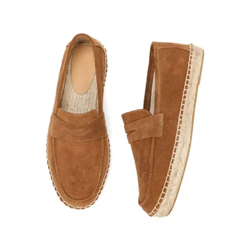 Espadrillas da uomo in iuta mocassini slip on scarpe casual in pelle scamosciata di mucca 1