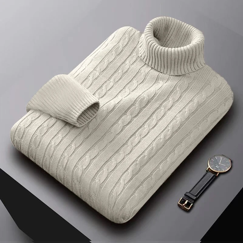 AutumnTurtleneck Knitted Sweater Outdoor Solid Color Pullover Streetwear Winter Warm Lightweight Basic twist sweaters men 3