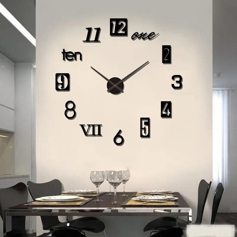 New 3D Roman Numeral Acrylic Mirror Wall Clock Sticker Fashion DIY Quartz Clocks Watch Home Decoration Living Room Stickers
