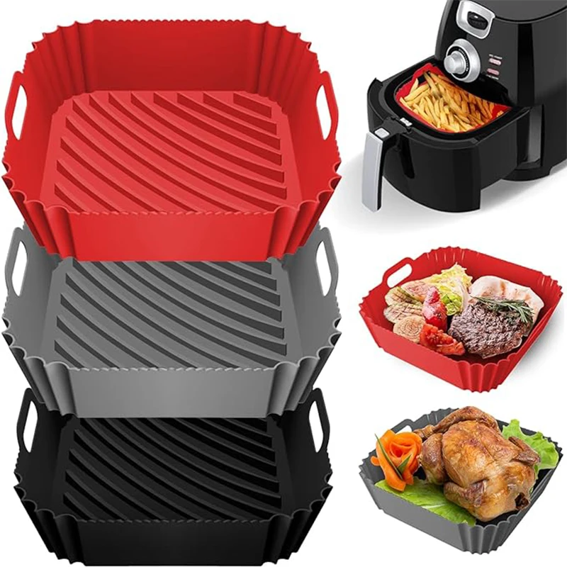 Silicone Basket Pot Tray Airfryer Liner For Air Fryer Reusable Container Accessories Pan Baking Mold Protector Kitchen Gadgets