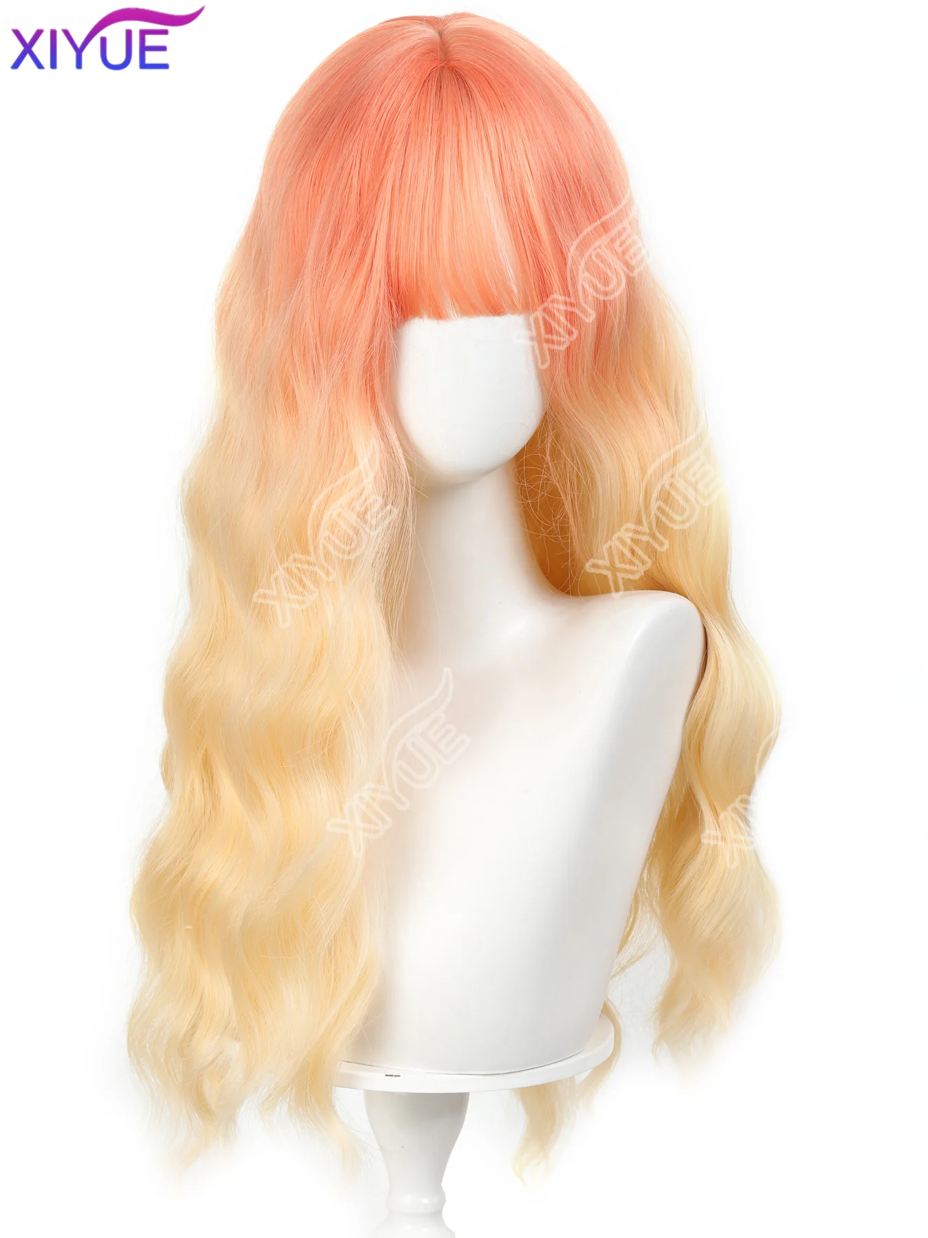 XIYUE Orange Yellow Ombre Synthetic Hair Wig for Women with Bangs Long Wavy Natural Look Daily Cosplay Halloween Women's