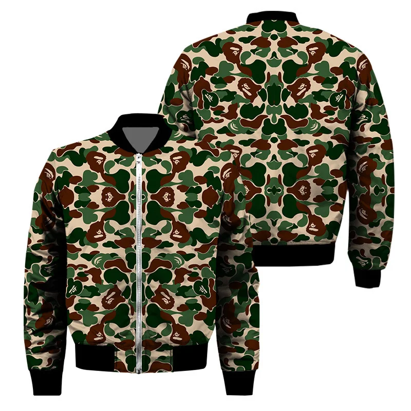 thumbnail image 1 of Chaqueta con cremallera y estampado de camuflaje para hombre, chaqueta clásica con estampado 3D de manga larga, informal, de gran tamaño, para primavera y otoño, 1 of 5