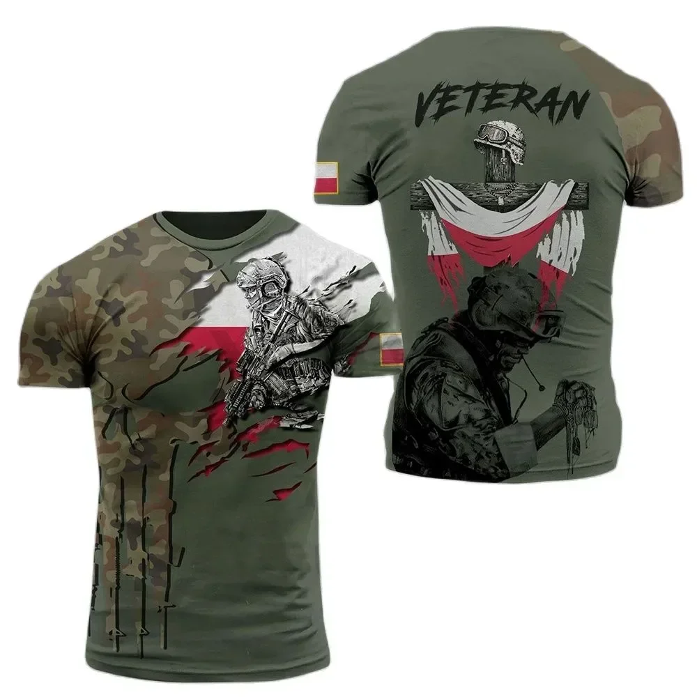 2024 Bandiera polacca Camouflage Soldati Army Quick dry allentato comodo nuovo blazer stampato 3D T-shirt girocollo da uomo maniche corte - immagine 4