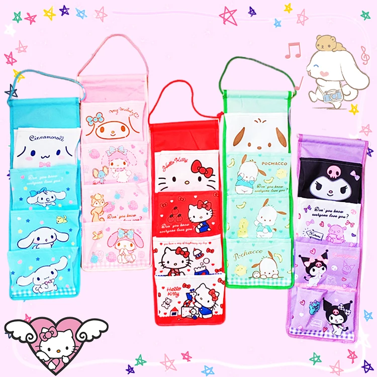 

Sanrioed Hanging Storage Bags Kawaii Home Bedroom Sort Bags Anime Pochacco Cinnamoroll Hello Kitty Cute Kids Girls Gift Lovely