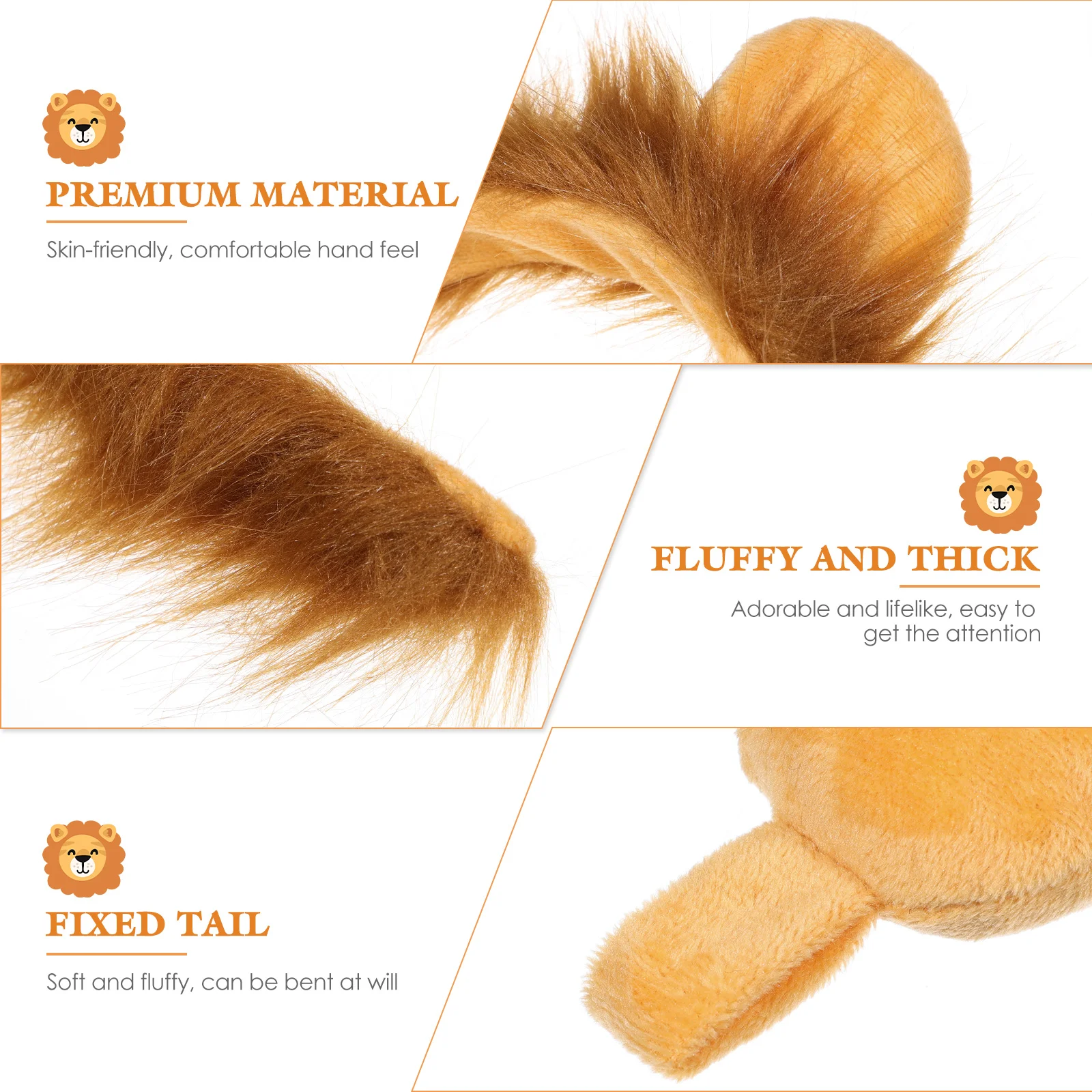 3Pcs Lion Ears Headband Fingerless Gloves Tail Set Halloween Costume Animal Cosplay Accessory Headwear Role Play Props