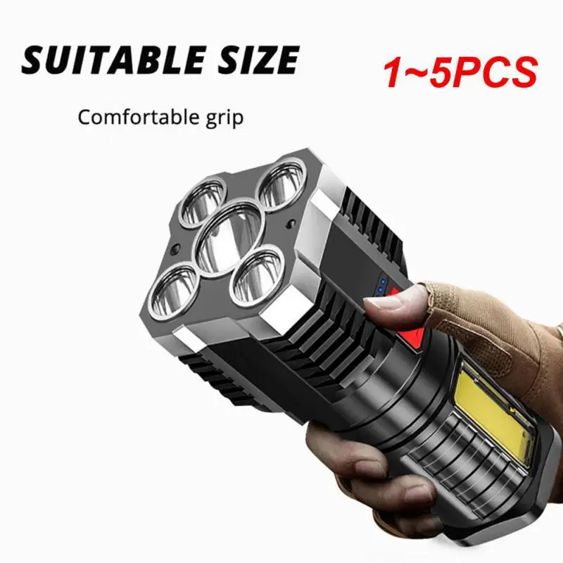 

1~5PCS LEDs Flashlight Waterproof High Power ABS Spotlight USB Rechargeable with Sidelight 4 Light Modes Camping Hiking