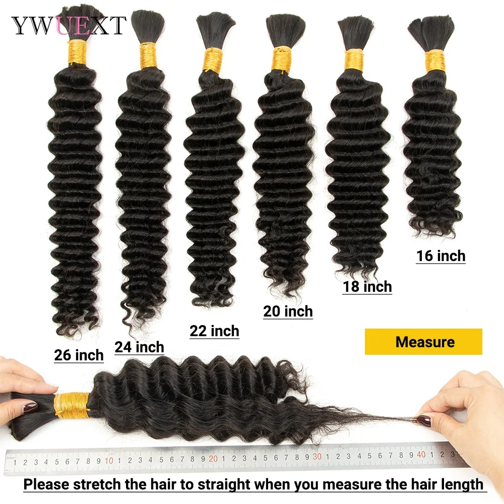 Bulk Human Hair No Weft For Braiding Deep Wave Hair Bundles 14"-26" Natural Black Color Virgin Human For Braids 50g