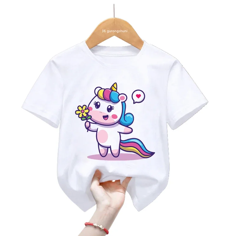 

Футболка для девочек и мальчиков, с принтом единорога