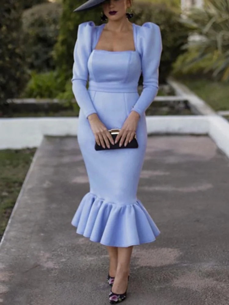 Vestido Midi ajustado con volantes de sirena para mujer, vestido