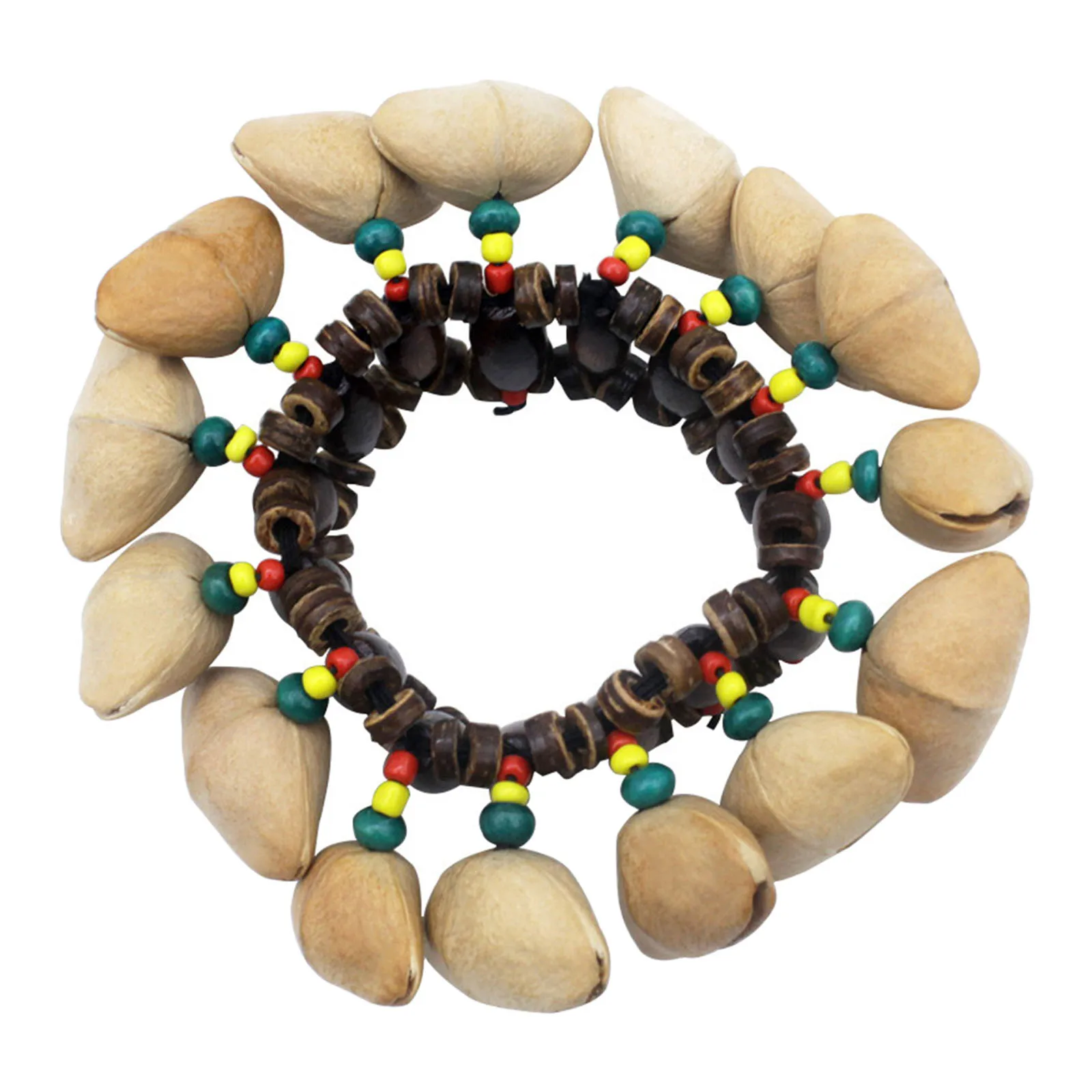 Hand Bell Children Percussion Instruments Colorful Hand Chain Bracelet African Drum Nutshell Handbell Natural Nut Shell Percussion Musical Instrument Children Toys