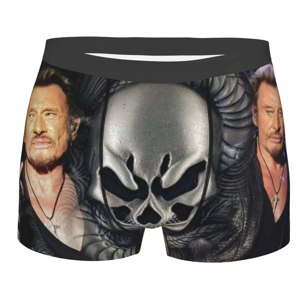

Custom Johnny Hallyday Skull Underwear Men Breathbale Heavy Metal Rock French Singer Boxer Briefs