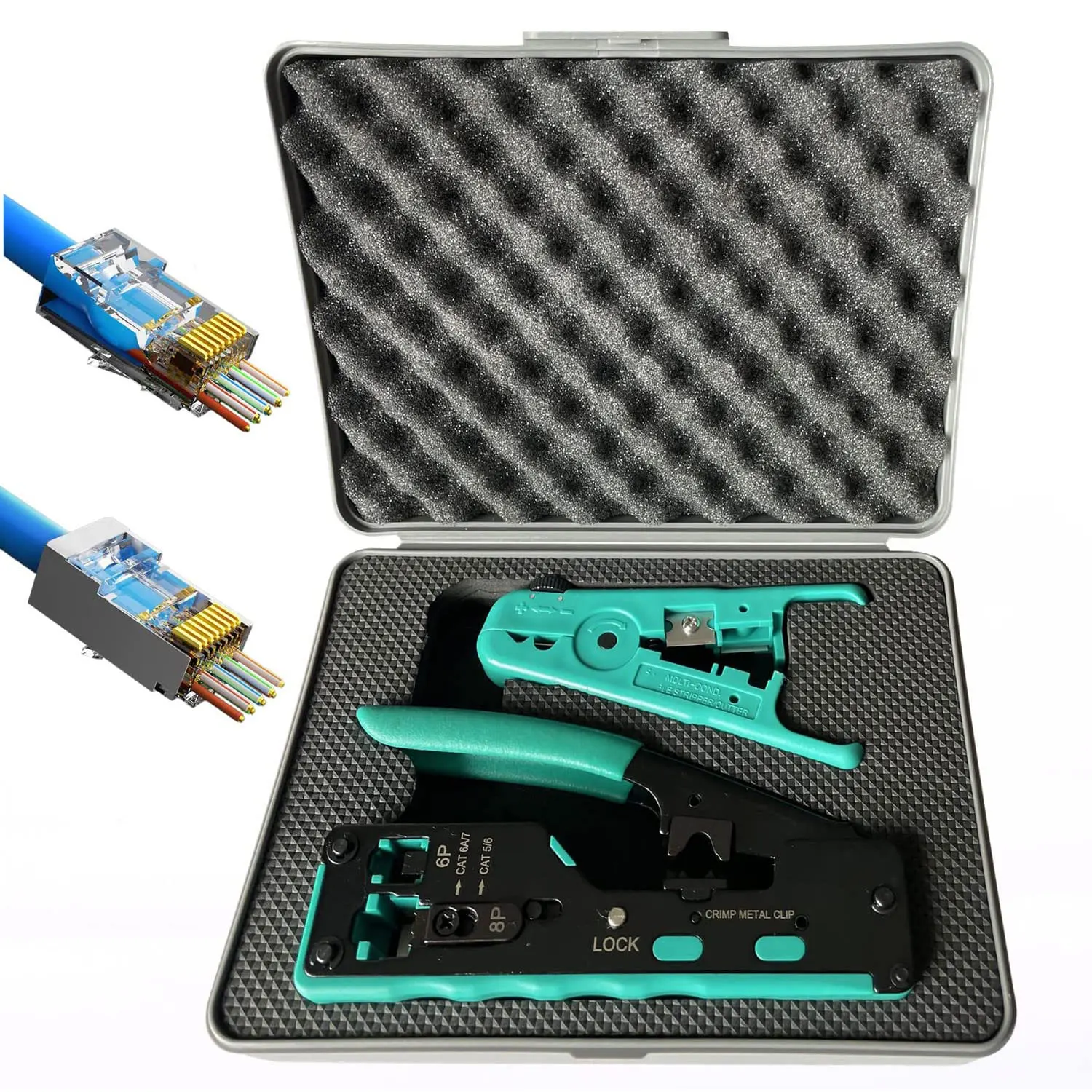 Zoerax Ethernet Crimper Tool Kit Wire Stripper Rj45 Pass Through Cat5 Cat5e Cat6 Cat6a Cat7 Crimping Tool Kit Rj11 - Imagem 5