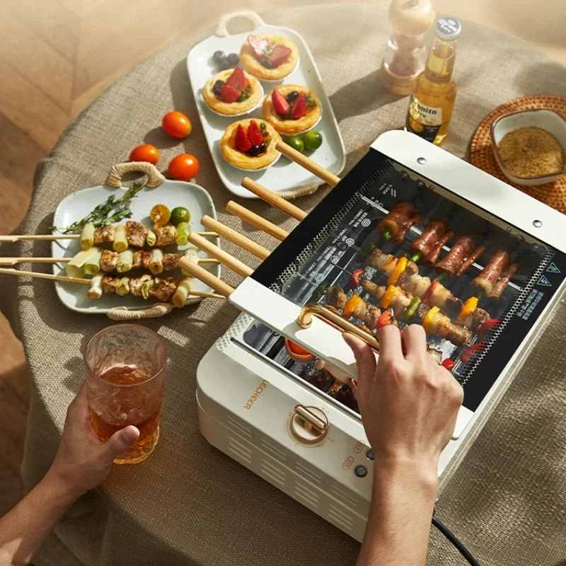 Meat Roasting Pan Skewers Machine Household Barbecue Grill Roasting Hot Pot Double-Layer Automatic Rotation Kebab Machine 4