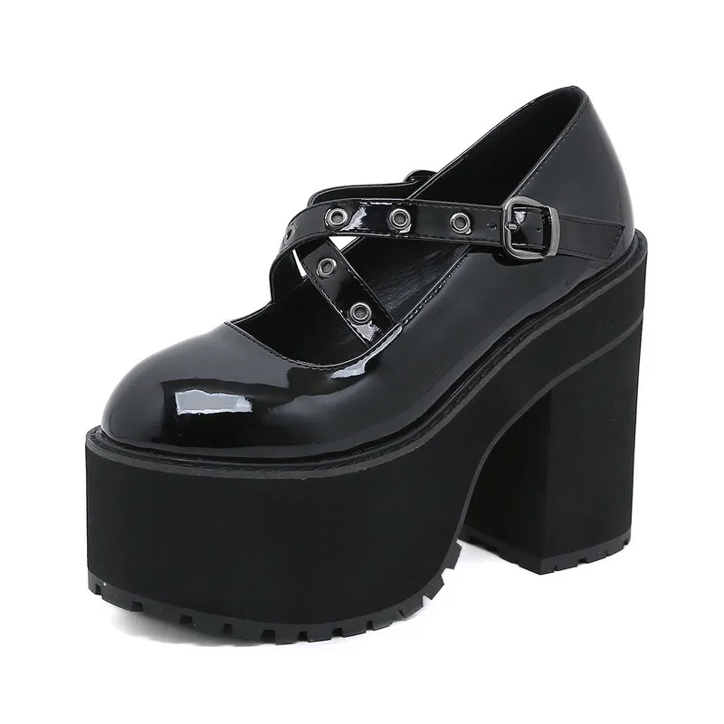 

Women Lolita Shoes Platform 2023 New Patent Leather British Style Women High Heel Shoes Lolita Trend Ladies Shoes