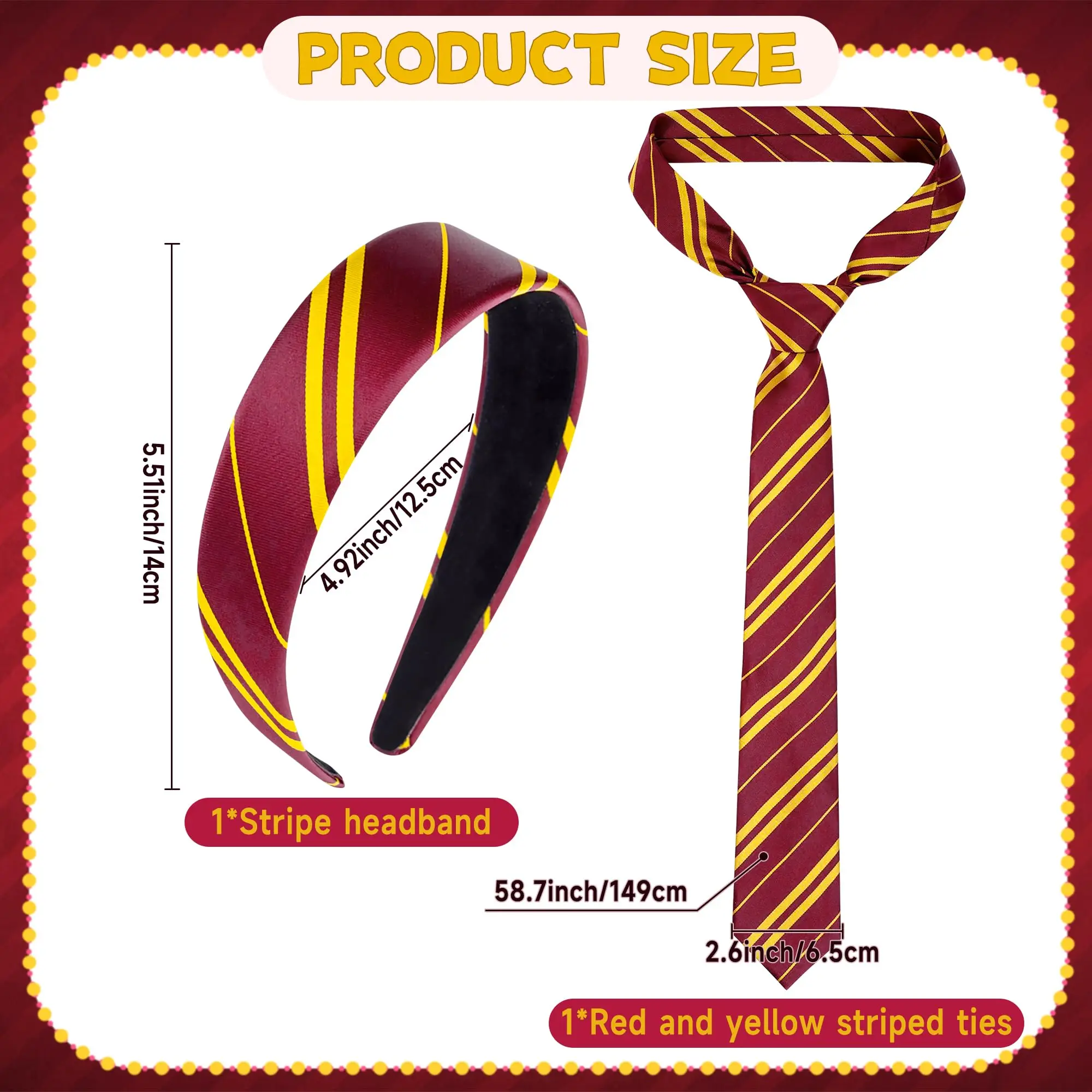 Burgundy and yellow striped headband wizard costume accessory set suitable for female adult girls to cosplay parties