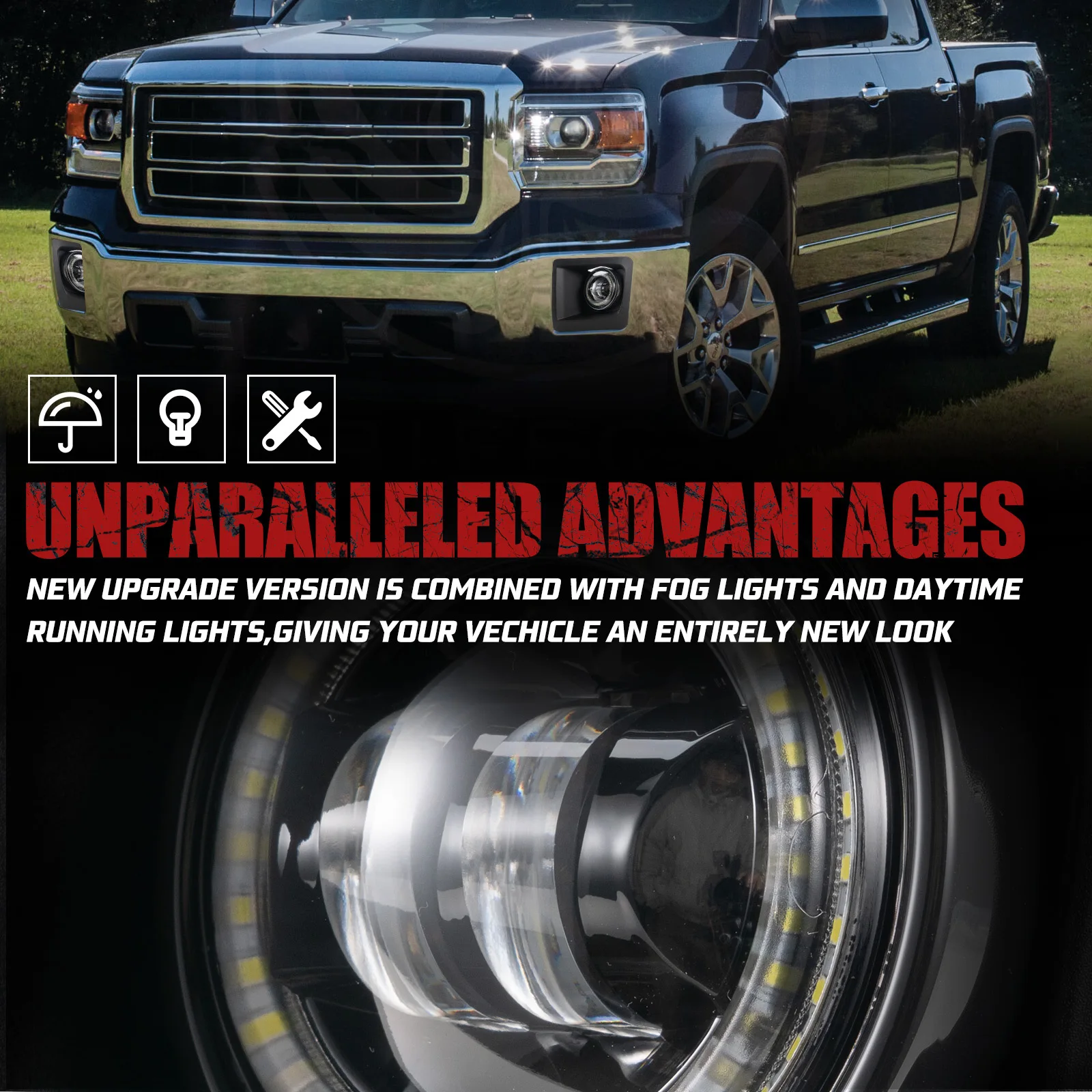 GMC 시에라 1500 LED 안개등 교체 전구, 주간 주행등, 5500K