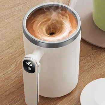 400ml self stirring coffee mug electric stainless steel usb rechargeable with lcd thermometer for mixing tea milk hot chocolate