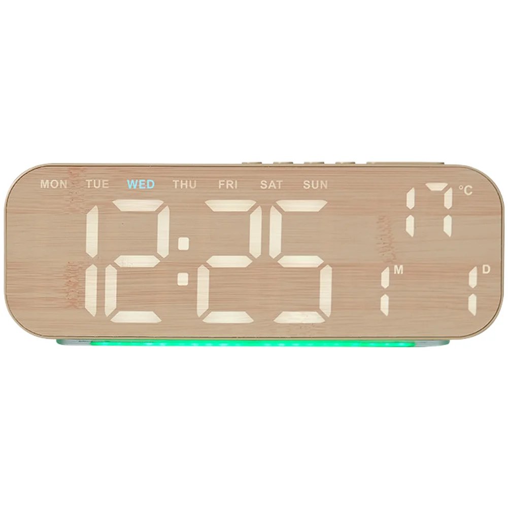 1PC 알람 시계(듀얼 알람 기능 포함) 나뭇결 디자인의 대형 LED 디지털 시..