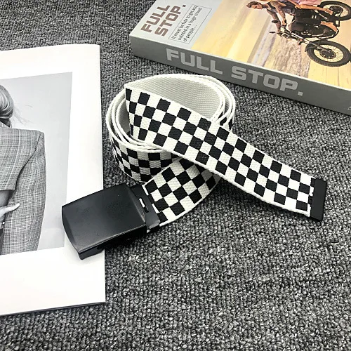 Classic Black and White Checkered Canvas Belt Men and Women Universal Fashion Versatile Student Sport Accessories Versatile Belt