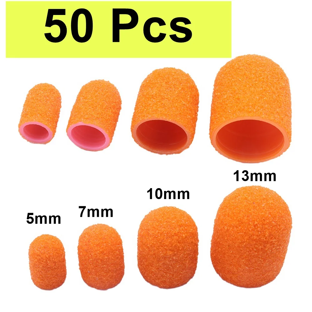 50Pcs Orange #80 Nail Sanding Cap Nail Cutter Sleeves Foot File Remover Manicure Pedicure Polisher Size 5mm