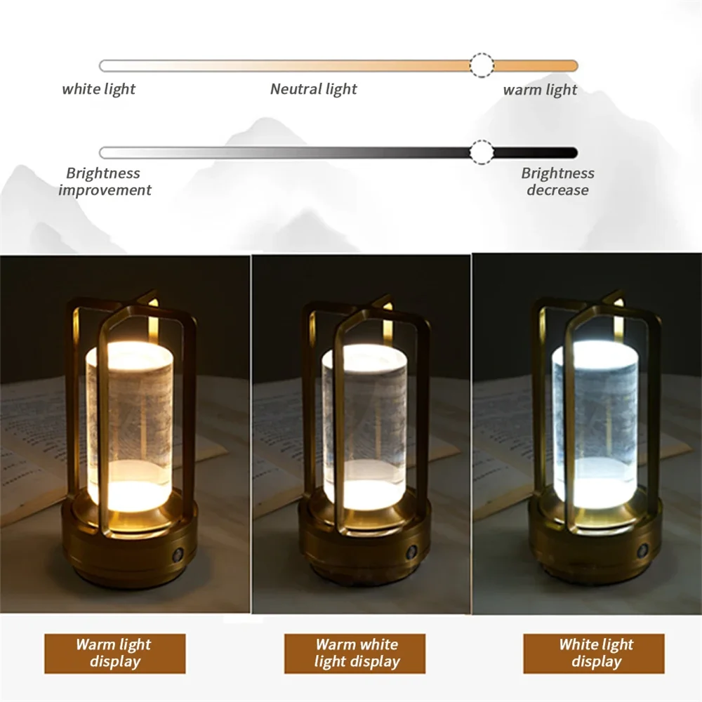 LED Cordless Table Lamps Retro Bar Metal Desk Lamp Rechargeable Touch Dimming Night Light Restaurant Bedroom Home Outdoor Decor 3