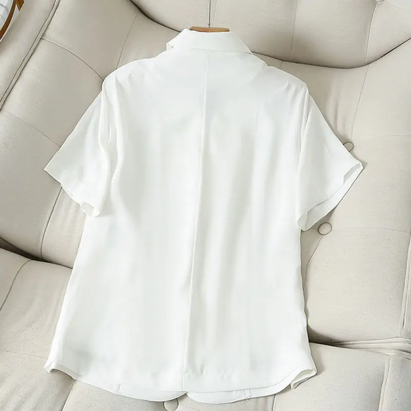 Acetate short-sleeved white suit jacket women's thin  2022 summer new large size suit loose cardigan tooling outerwear