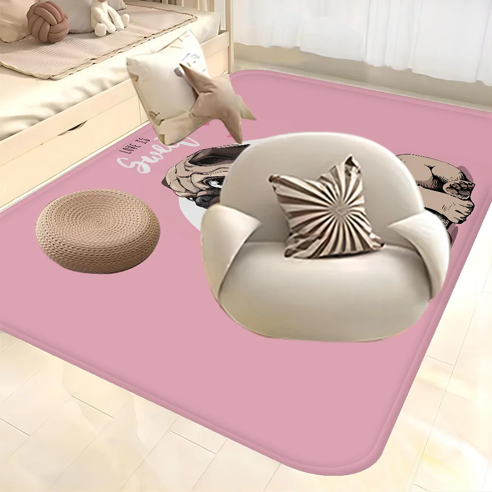 Lovely Pug Dog Hallway Carpet Washable Non-Slip Living Room Sofa Chairs Area Mat Kitchen Doormat Area Rug 2