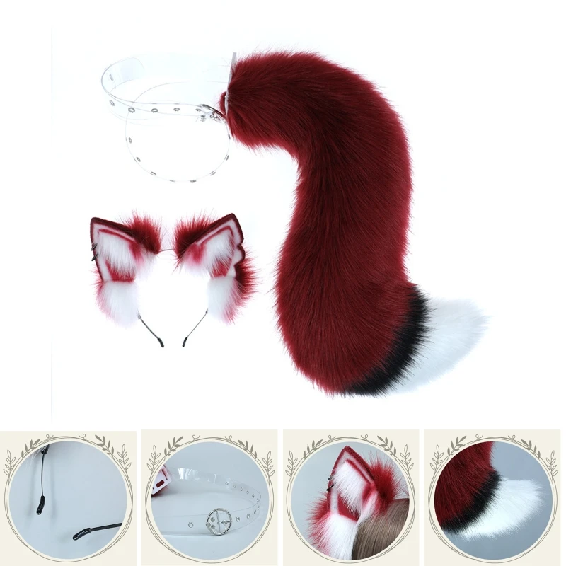 

2pcs for Cat Ears and Wolf Fox Animal Tail Cosplay Costume Faux Fur Hair Clip Headdress Halloween Birthday Party Plush S