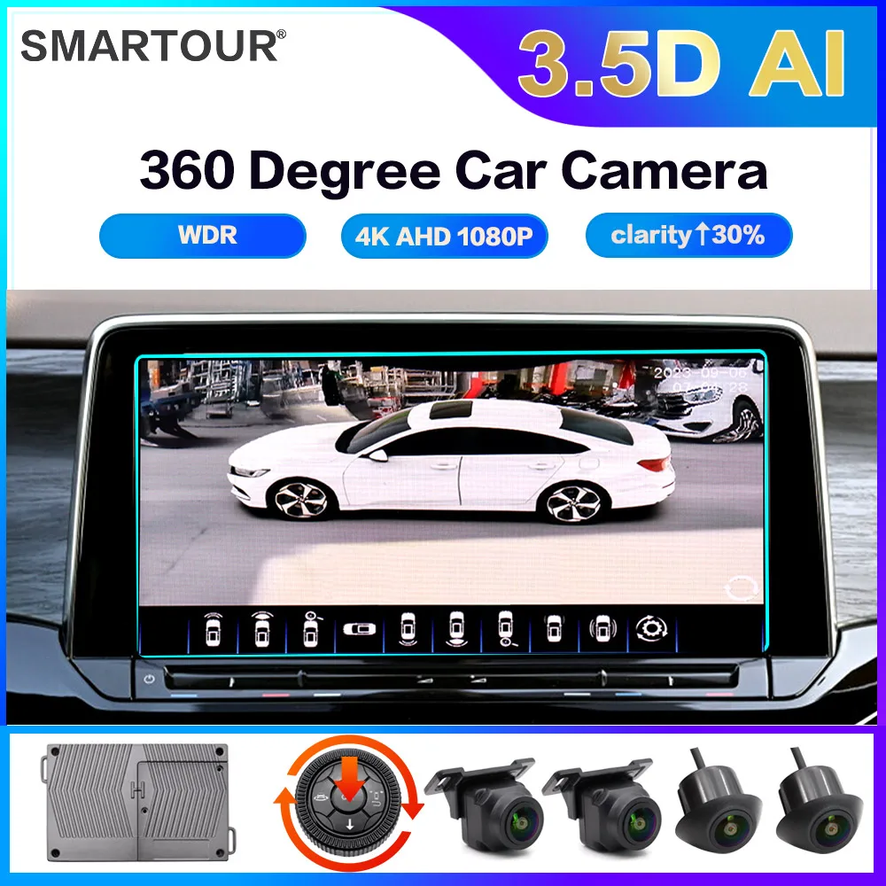 

SMARTOUR 4K AI 1080P AHD 3.5D 360 degree SVM surround view camera system Bird eye Panoramic 4 way monitoring SVM DVR 12V