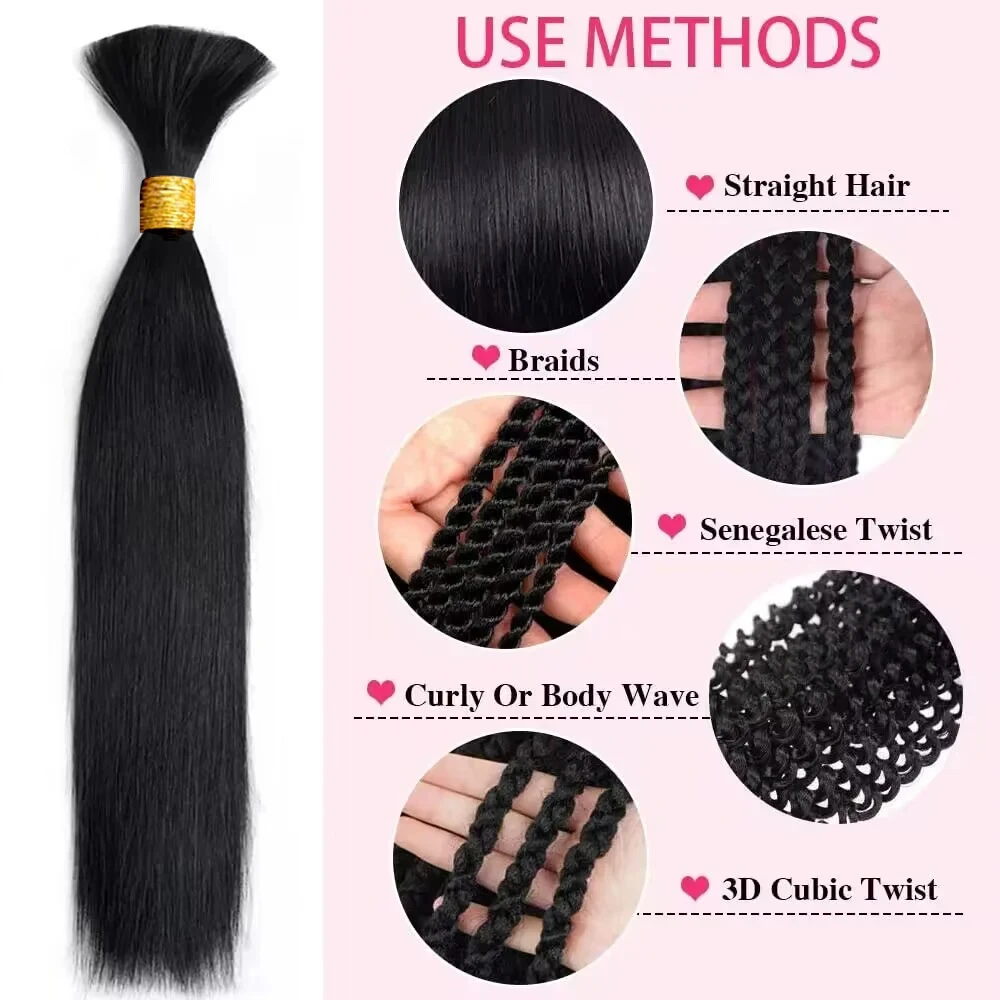 Straight Human Hair Bulk for Braiding Brazilian Virgin Human Hair Bulk no Weft Extensions for Micro Braiding 16-20 human hair extensions