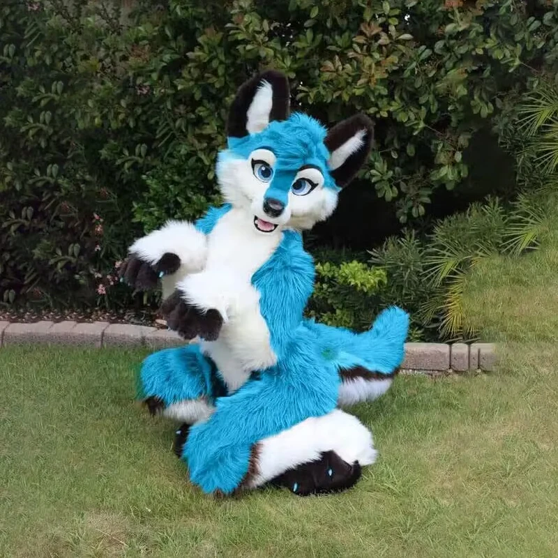 Fursuit longue fourrure Husky renard mascotte tête fête