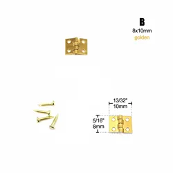 Set of 12 Mini Heavy Duty Extended Butterfly Hinges with Screws for Jewelry Boxes, Gift Chests, and Dollhouse Cabinets (B 8x10mm golden)