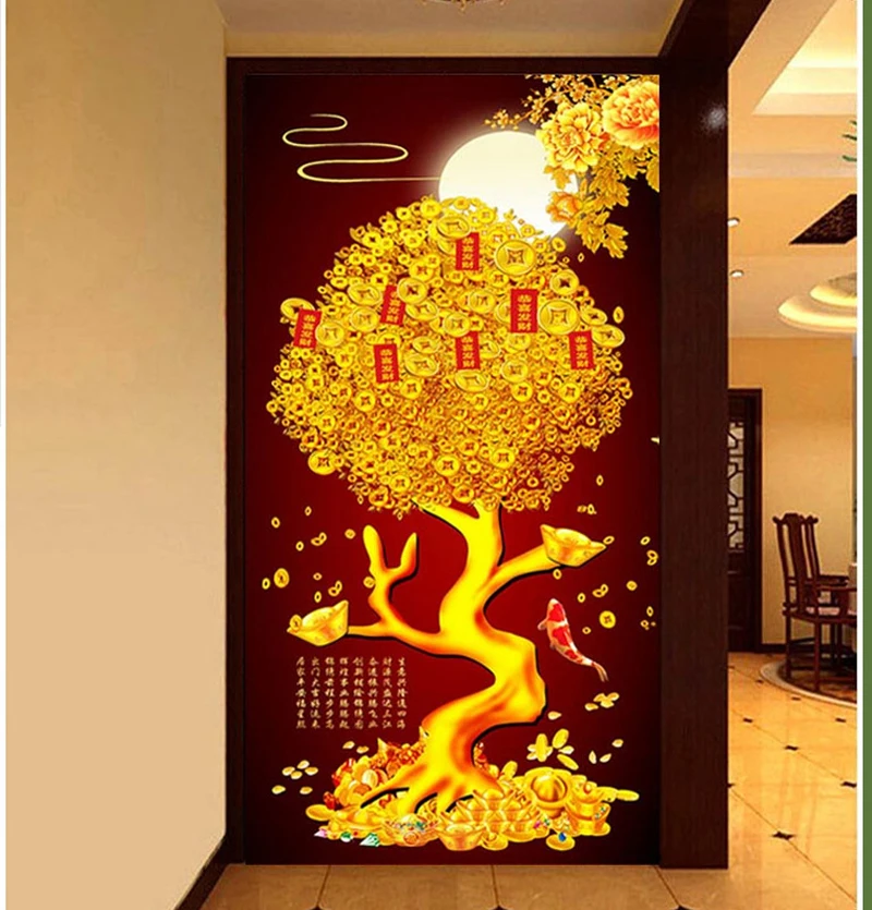 thumbnail image 1 of Bordado de diamantes de gran tamaño para bricolaje, árbol de dinero de la suerte con diamantes redondos, pintura de diamantes 5D con diamantes de imitación, punto de cruz, costura, 1 of 5