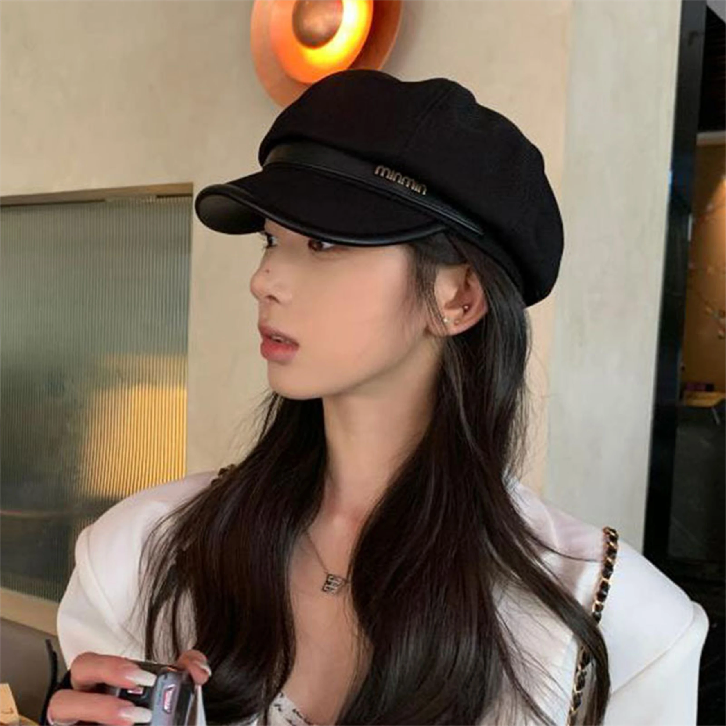 

Autumn and Winter British Retro Octagonal Hat Children's Korean Leather Buckle Metal Label Fashion Versatile Duck Tongue Hat
