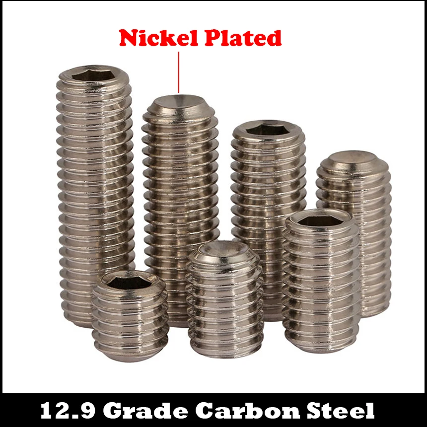 

M2.5 M2.5*2.5/3/4/5/6/8/10/12 12.9 Grade Nickel Plated Steel Allen Head Hex Hexagon Socket Jack Set Screw With Cup Point