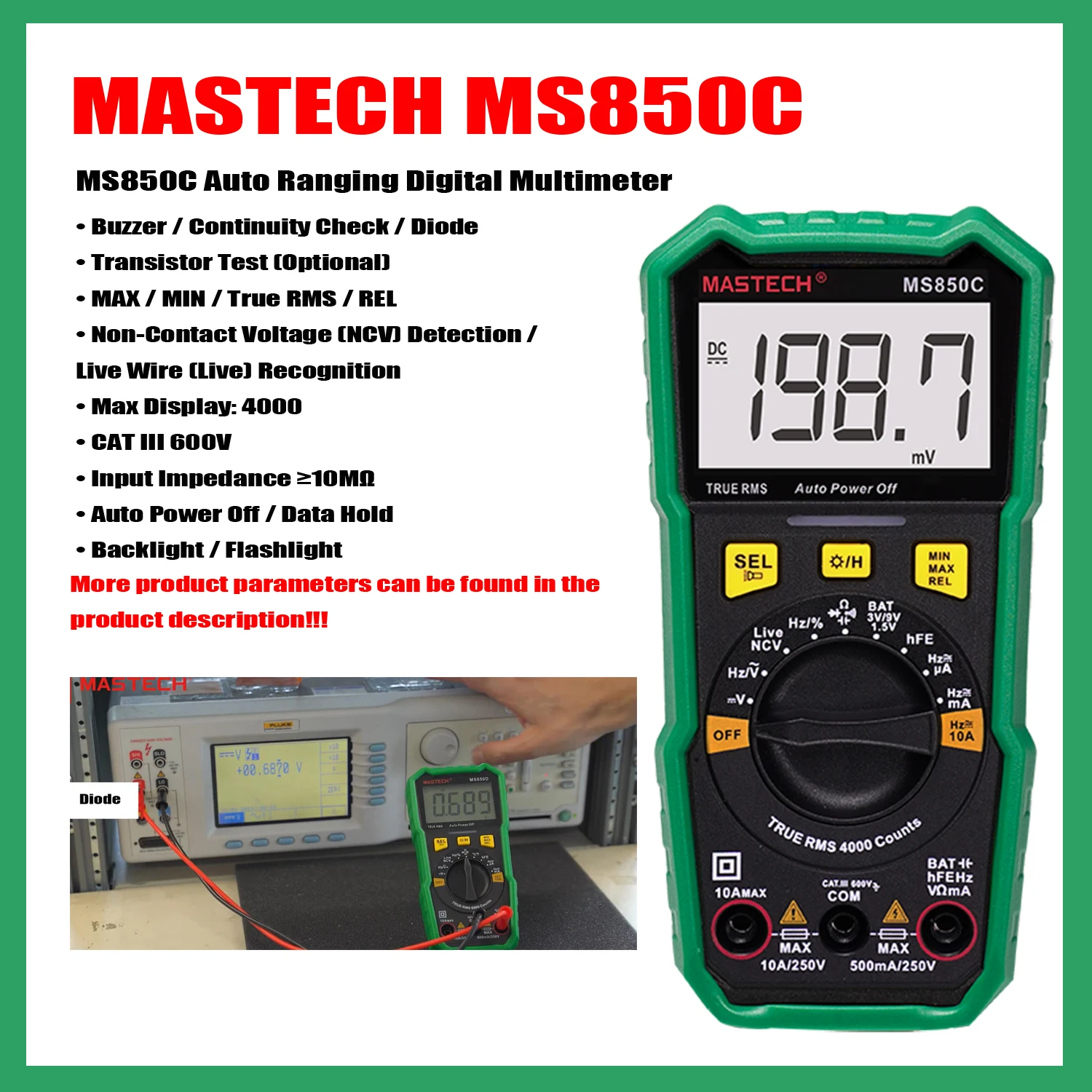 MASTECH MS850A MS850B MS830C MS830D Digital Multimeter Meter Auto AC/DC Votage Tester Ohm Current Ammeter Detector Tool True RMS digital multimeter multimeter tester