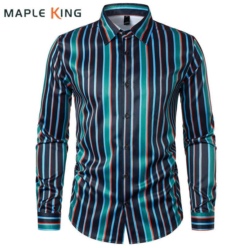 

Multicolor Striped Shirt for Men Blouses Streetwear Luxury Designer Elegant Chemisette Hawaienne Homme Mens African Arabic Shirt