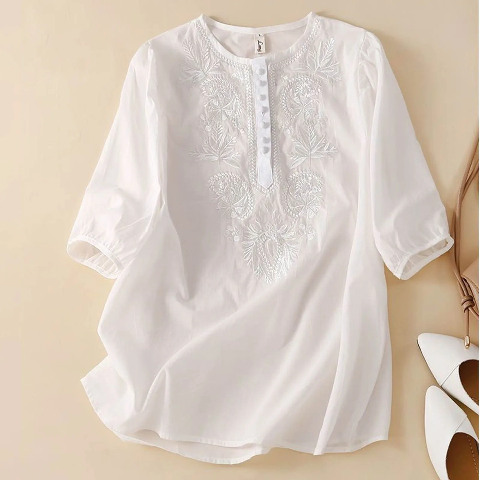 Emilia | Women's Retro Flowers Print Casual Long Sleeve Comfortable Cotton Shirt main image 0