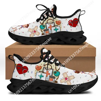 Women Sneakers White Nursing Shoes Cute Cartoon Nurse Doctor Medical Custom Light Lace-up Footwear Outdoor Sports Running Shoes 1