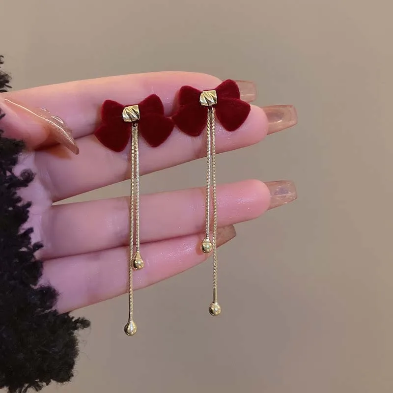 Orecchini pendenti con fiocco floccato rosso nero vintage per le donne