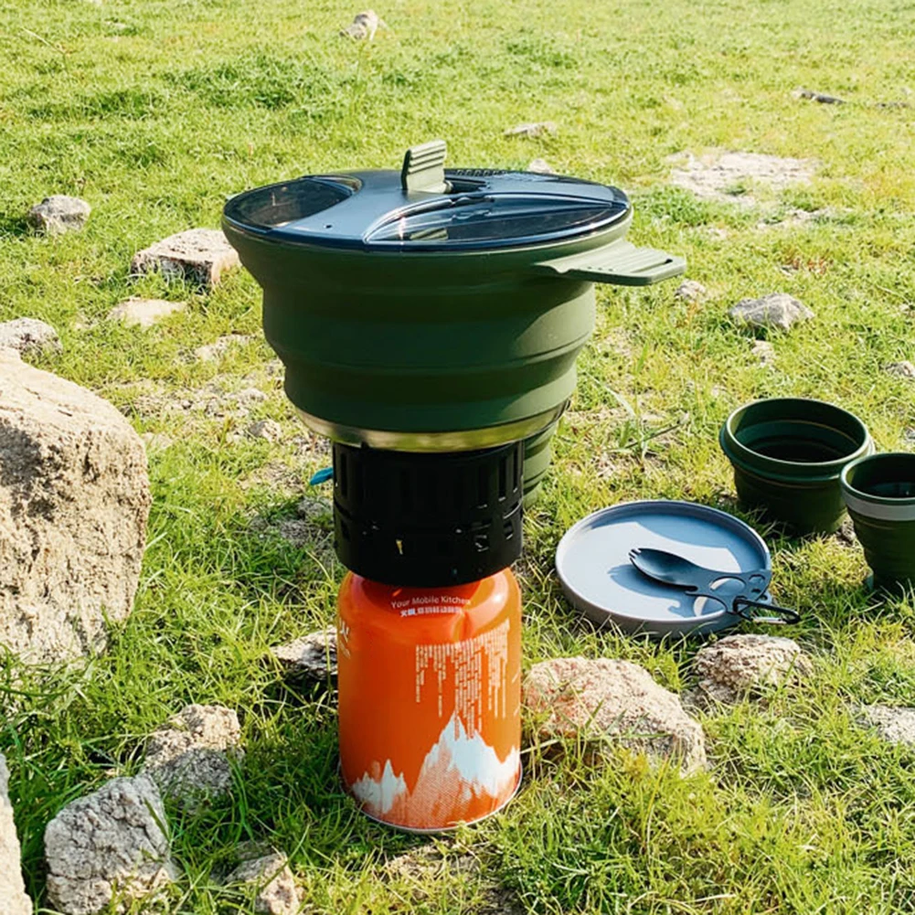 Foldable Portable Camping Cook Pot with Handle Open Fire Coffee Pot for Outdoor Fishing for Hiking Backpacking Picnic Travel