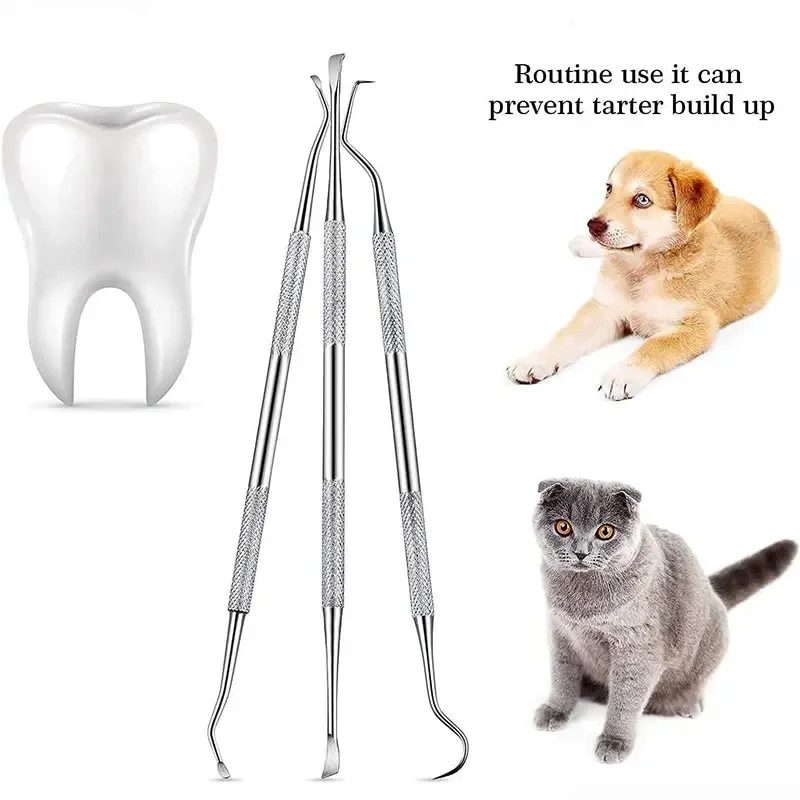 

HYALIAN 3-piece Pet Dog Teeth Cleaner Teeth Scraper and Scraper Stainless Steel Double End Descaler Pet Dog Teeth Cleaning Tool