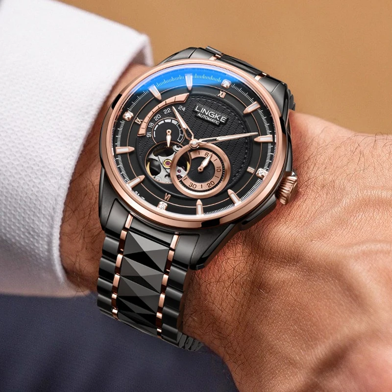 LINGKE Brand Men New MIYOTA Movement Mechanical Watch Sapphire Tourbillon Wristwatch Waterproof Sport Automatic Watches Man