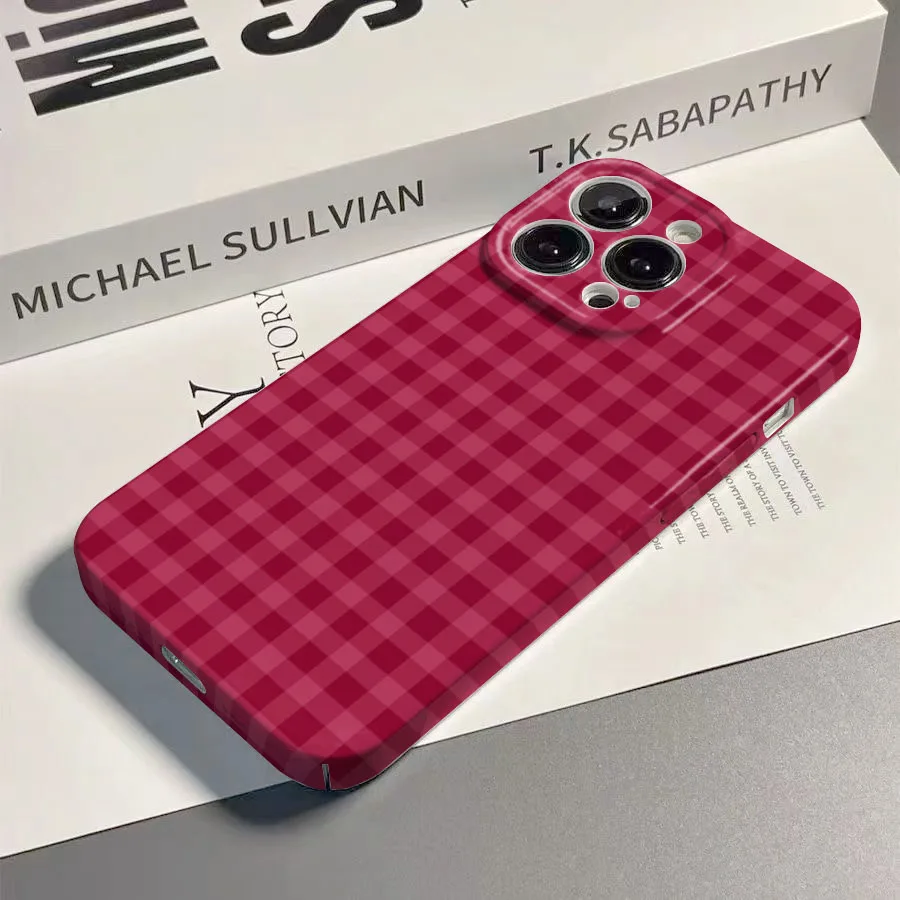 Retro Red Grid Pattern Hard PC Phone Case Cover