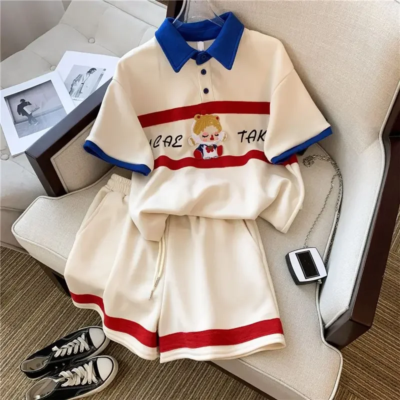 2023 Summer Outfits for Women's Short Sets Korean Fashion Casual Tracksuit Suit Loose Short Sleeves and Shorts Two Pieces Sets clothes for men tracksuit two piece sets summer mens joggers sets digital printed short sleeves zipper polos motion shorts