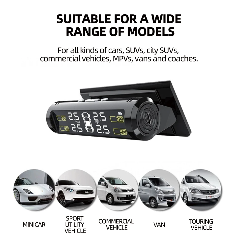 Car Tire Pressure Monitor TPMS Wireless Intelligent Sensing Tire Pressure Monitoring System Hidden Four-wheel Simultaneous Measurement Display