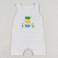 Boutique Infant Baby Boys Rompers Green Checkered Fish Print Cute Rompers New Fashion Toddler Boys Clothes Jumpsuits Wholesale 2