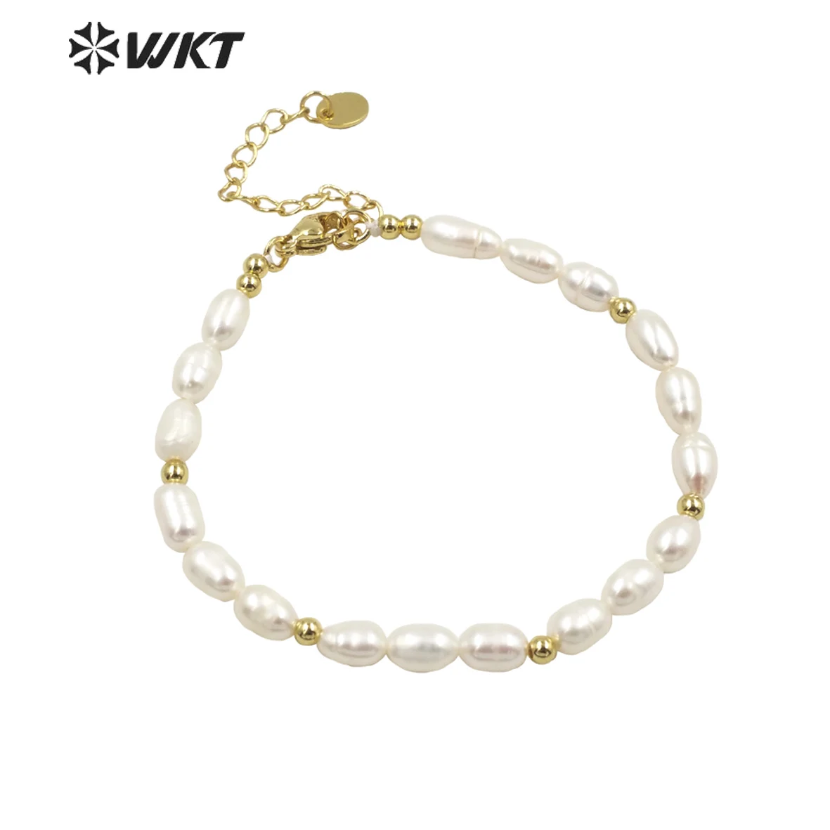 

WT-MPB070 Wholesale New Design Precious Rice Shape Real Freshwater Pearl Bracelet With Extend Chain Women For Wedding