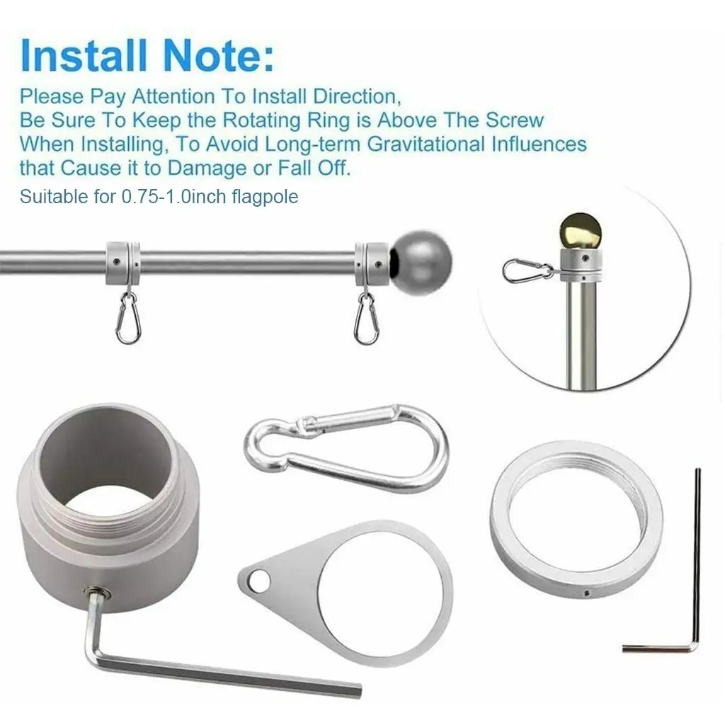 Aluminum Alloy Flag Pole Rings Anti Wrap Mounting Rings 360 Degree Rotating Clip Spinning Flag Pole Kit